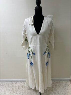 FANM MON Veronica Ivory Floral Embroidered Dress NWT L